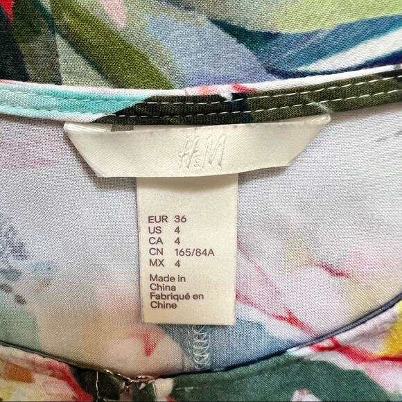 H&M Womens Dress Size 4 White Floral Ruffle Sleeve Viscose Tropical - Picture 7 of 8